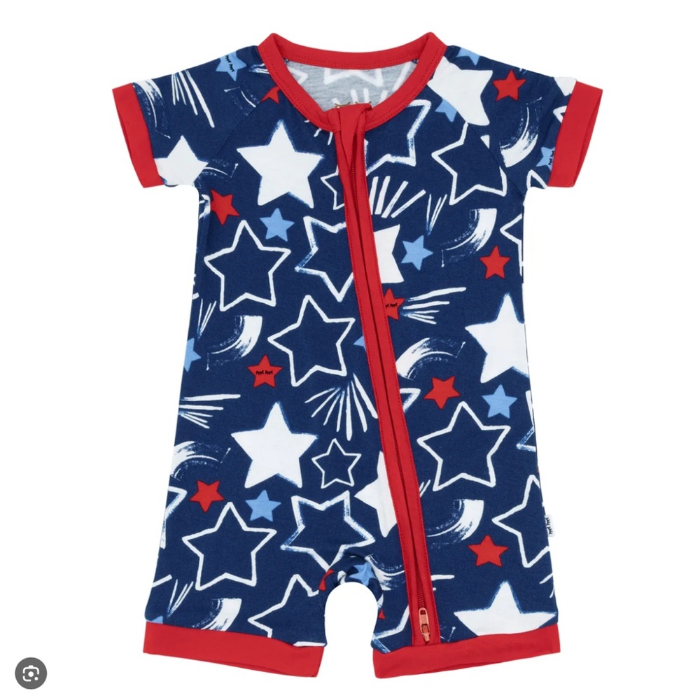 NWT Little Sleepies Navy Star print Shorty romper, Sz 18-24 mos